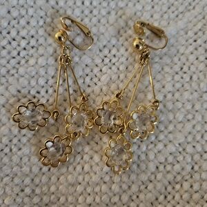 Avon Elegant Goldtone Floral Drop Clip On Earrings